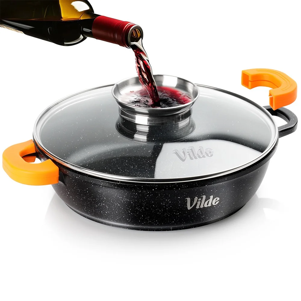 Diepe granieten pan met glazen deksel TERRUNA AROMA 28 cm, 3,3 L