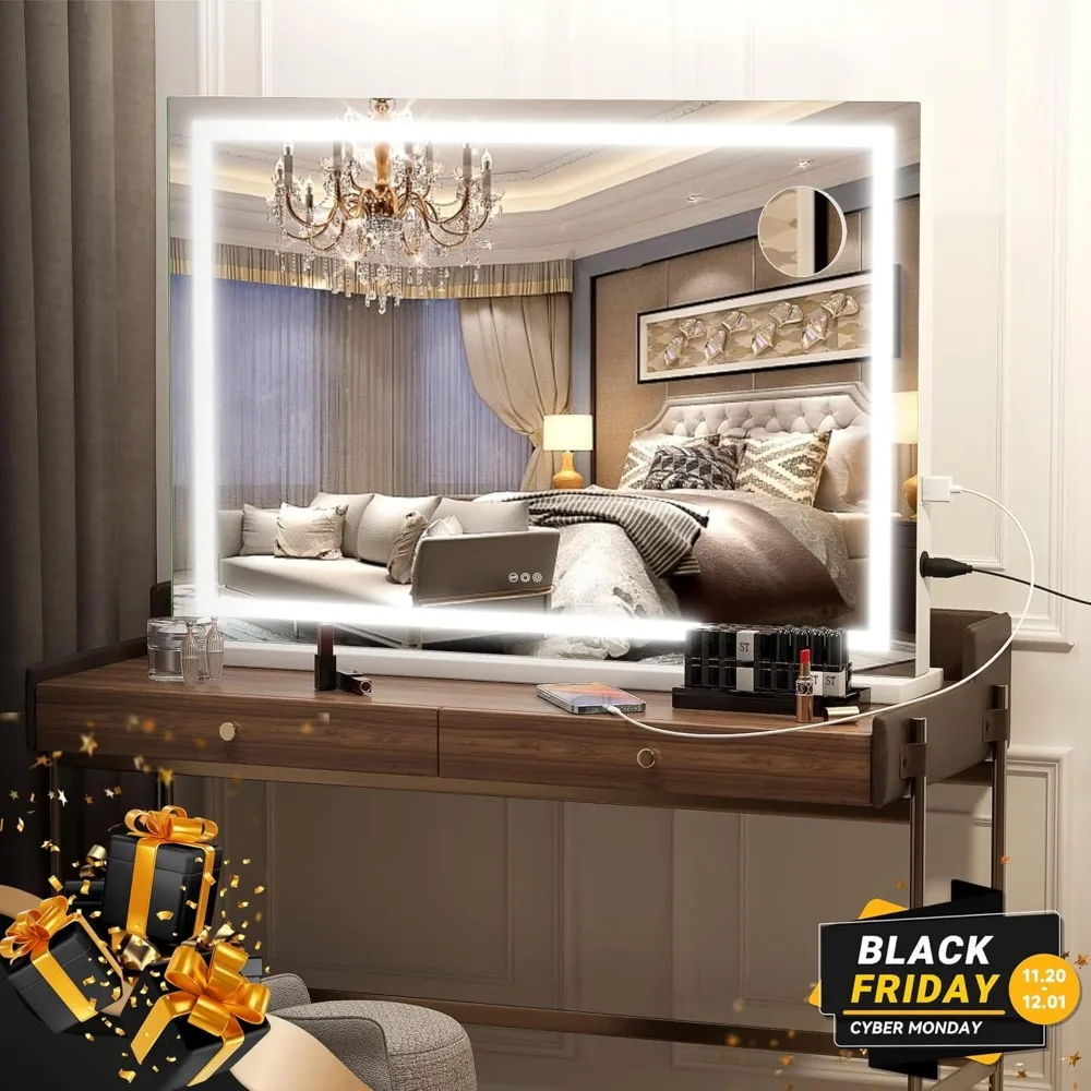 مرآة زينة LED مقاس 32 بوصة × 22 بوصة مع أضواء قابلة للتعتيم، تحكم باللمس، قابلة للتركيب على الحائط، باللون الأبيض #2