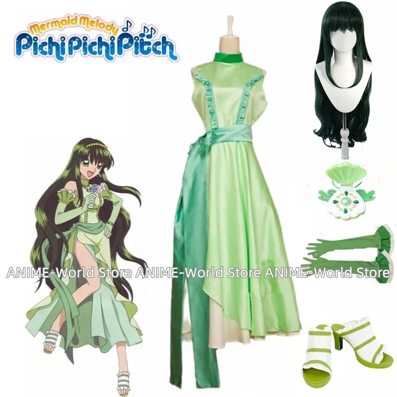 

《Custom size》Anime Mermaid Melody Pichi Pichi Pitch Toin Rina Dress Cosplay Costume With Gloves Prop necklace Suit Wig Shoes