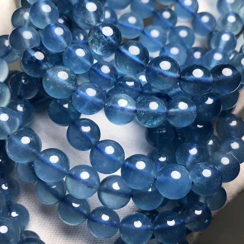 Meihan Rare Natural arcane Top Devil Blue Aquamarine Smooth Round Loose Beads Jewelry Gemstone Bracelets Birthstone