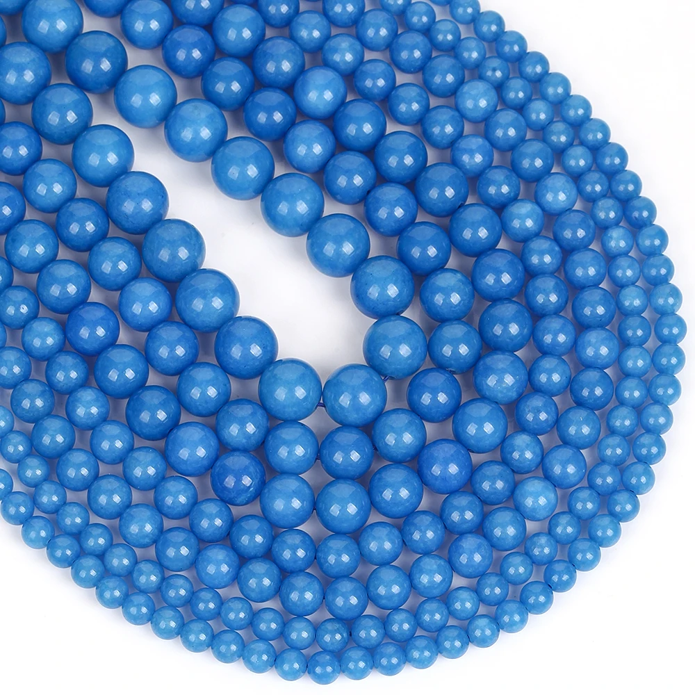Natural Stone Beads 6-12mm Blue Angelite Round Loose Spacer Beads for Jewelry Making DIY Bracelets Earring Accessories