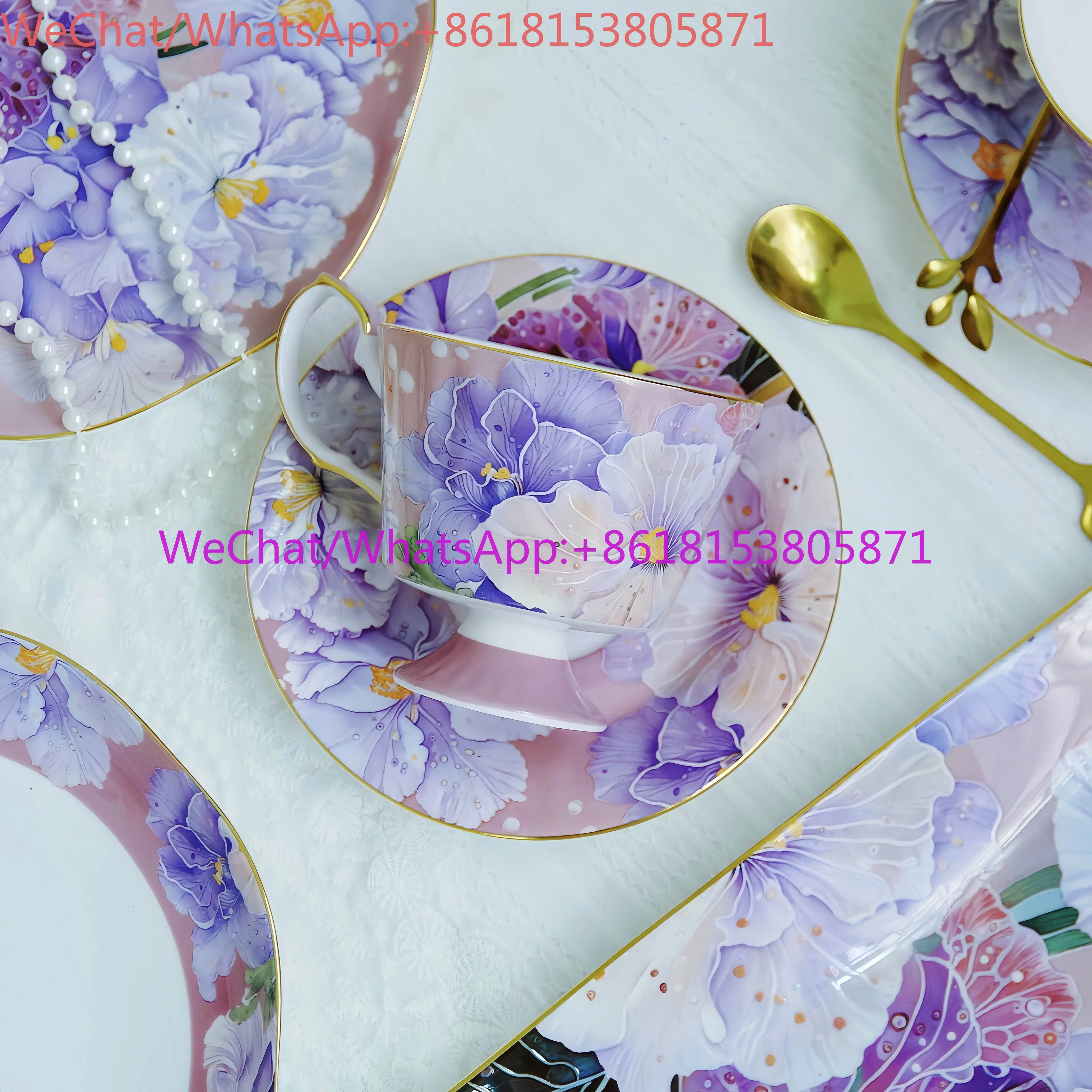 Purple dream French dream flower language bone china cup saucer mug gold afternoon with high value