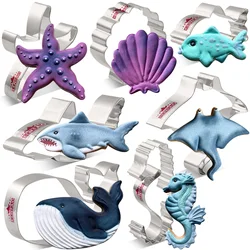 KENIAO Ocean Creatures Cookie Cutter Set - 7PC - Whale Shell Shark Starfish Seahorse Manta Biscuit Bread Mold - Stainless Steel