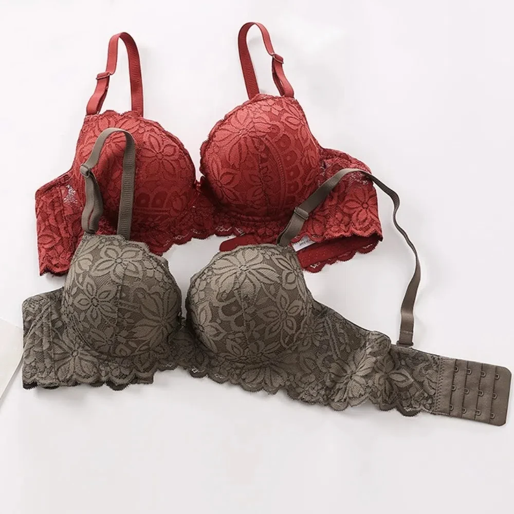 تجمع الثديين اللاسلكية العميق الخامس الصدرية إغلاق المناسب مكافحة ترهل الدانتيل زهرة حمالة الملابس الداخلية للصدمات سلس حمالات الصدر