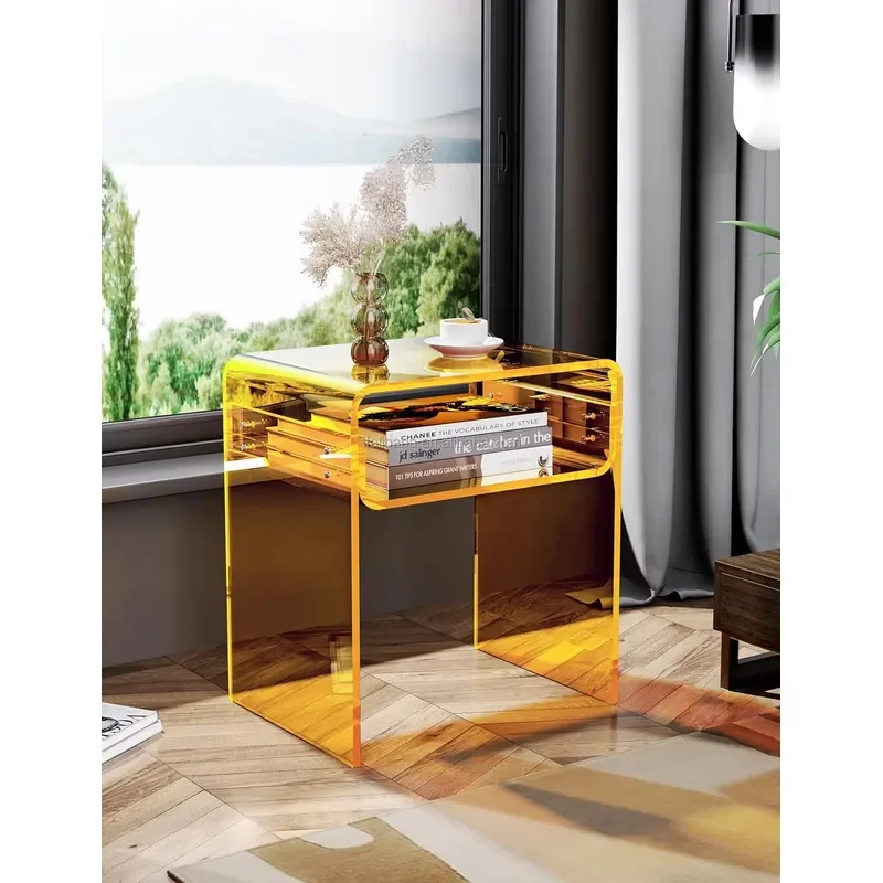 American-style Acrylic Square Side Corner Table Custom-made Modern Minimalist Bedside Table Movable Living Room Rack Storage