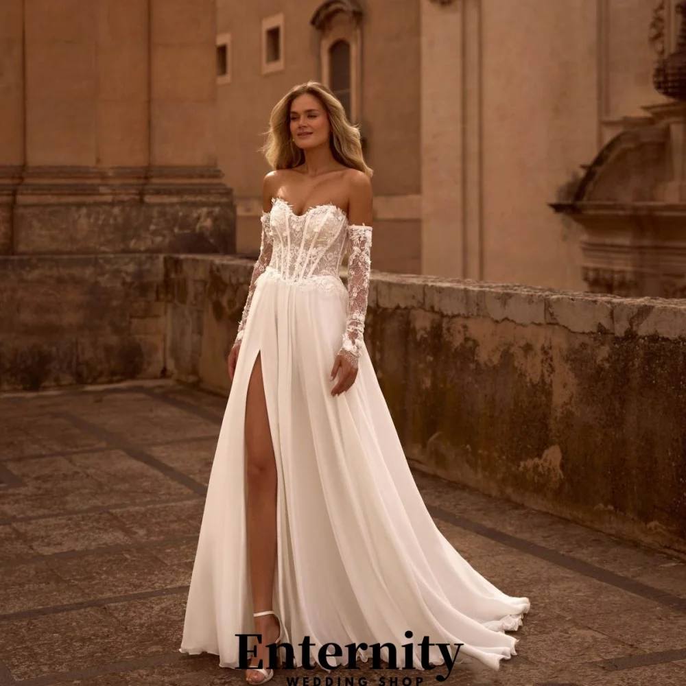 

Customized Sexy Lace Up Wedding Dresses Sweetheart For Women Charming Three Quarter Lace Applique Bridal Gown Vestidos De Novia