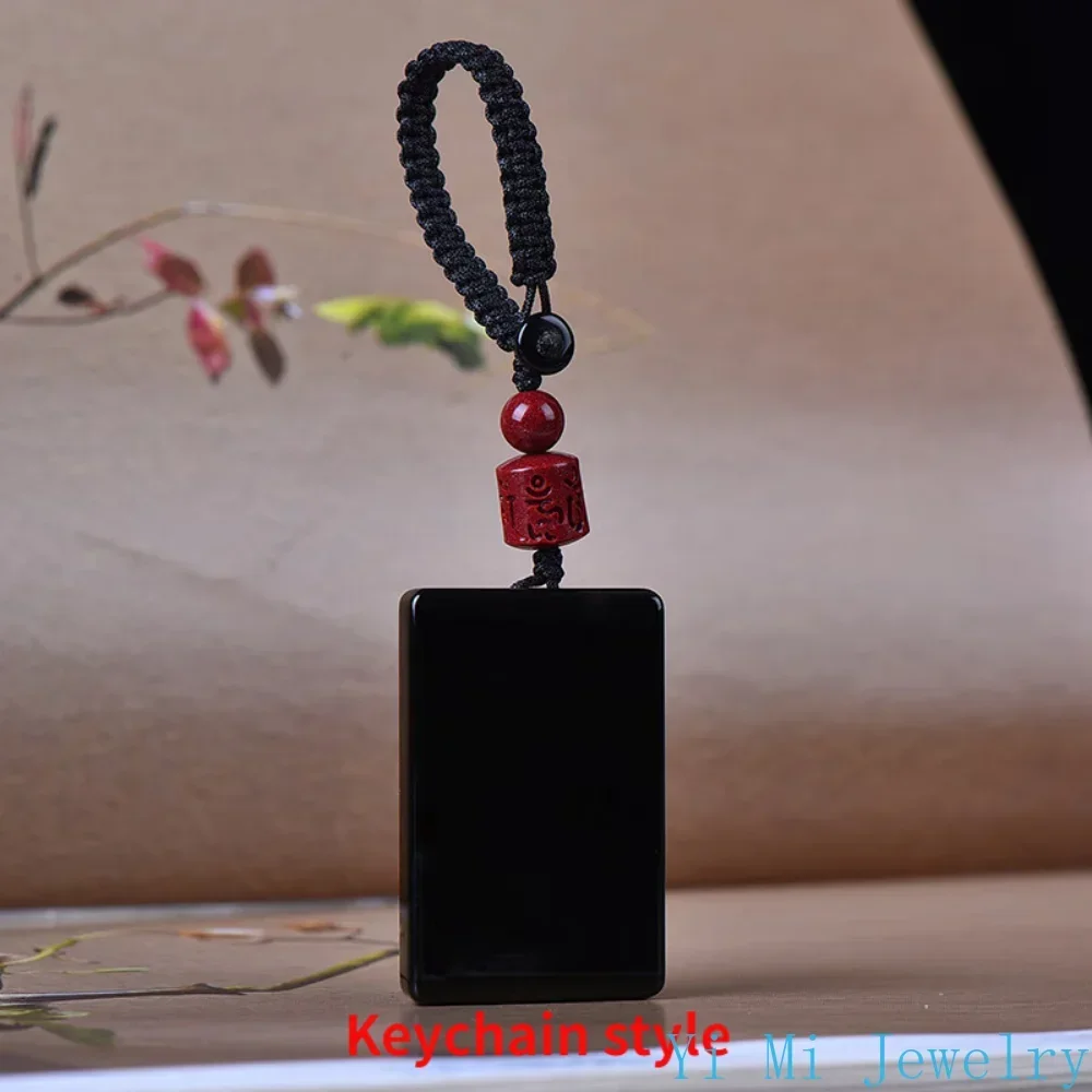 Unique Obsidian Jade Stone Pendant A Stylish Square Black Necklace & Car Key Chain Jewelry Gift Tudo Por 1 Real E Frete Gratis