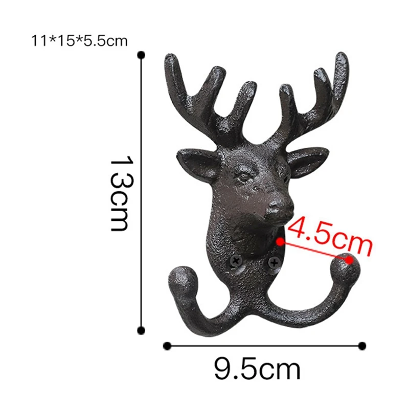 2 Pack Deer Head Cast Iron Wall Hooks -Decorative Coat Hooks Wall Mount for Hanging Key, Vintage Animal Decor Hanger-A27R