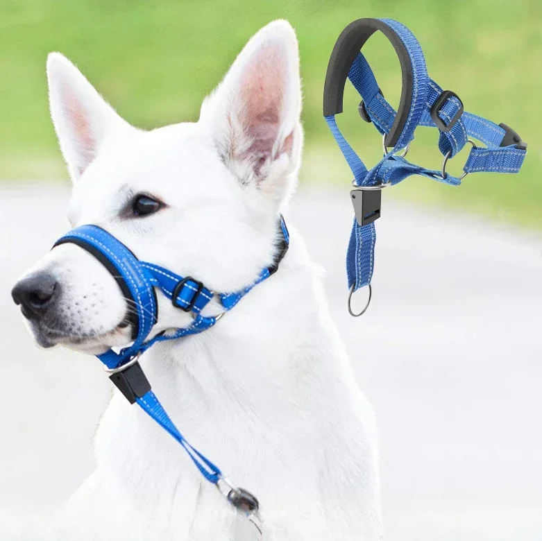 

Adjustable Nylon Dog Muzzle Anti-barking Anti-bite Harness Head Collar Muzzle Dog Halter Training Leash Collar Pet Supplies