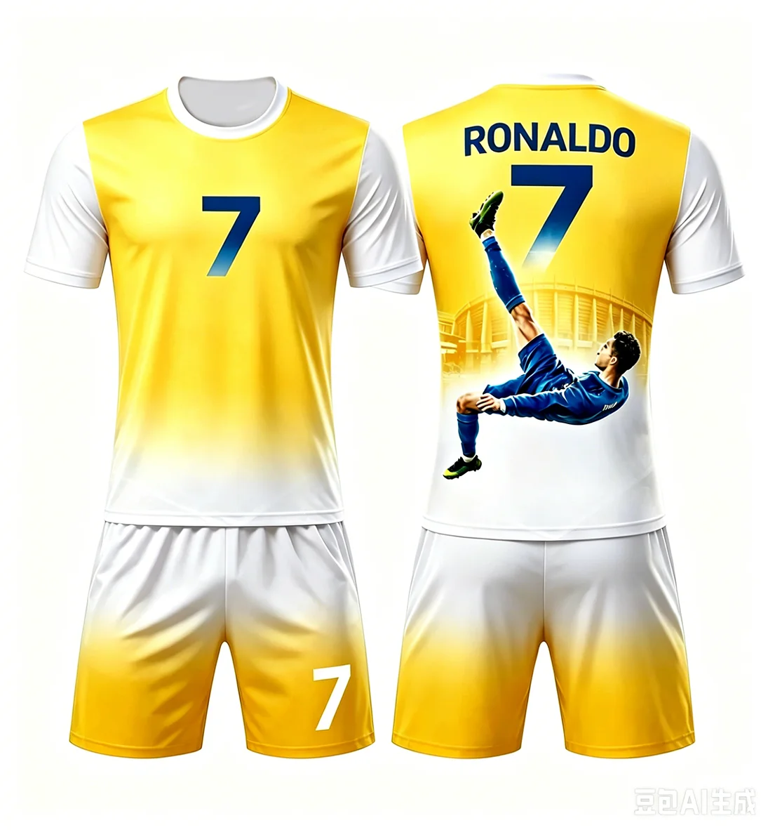 New Ronaldo No. 7 Hot Selling Fashion Summer Adult and Children's Sports 3D Football Short-Sleeve T-Shirt and Shorts Set