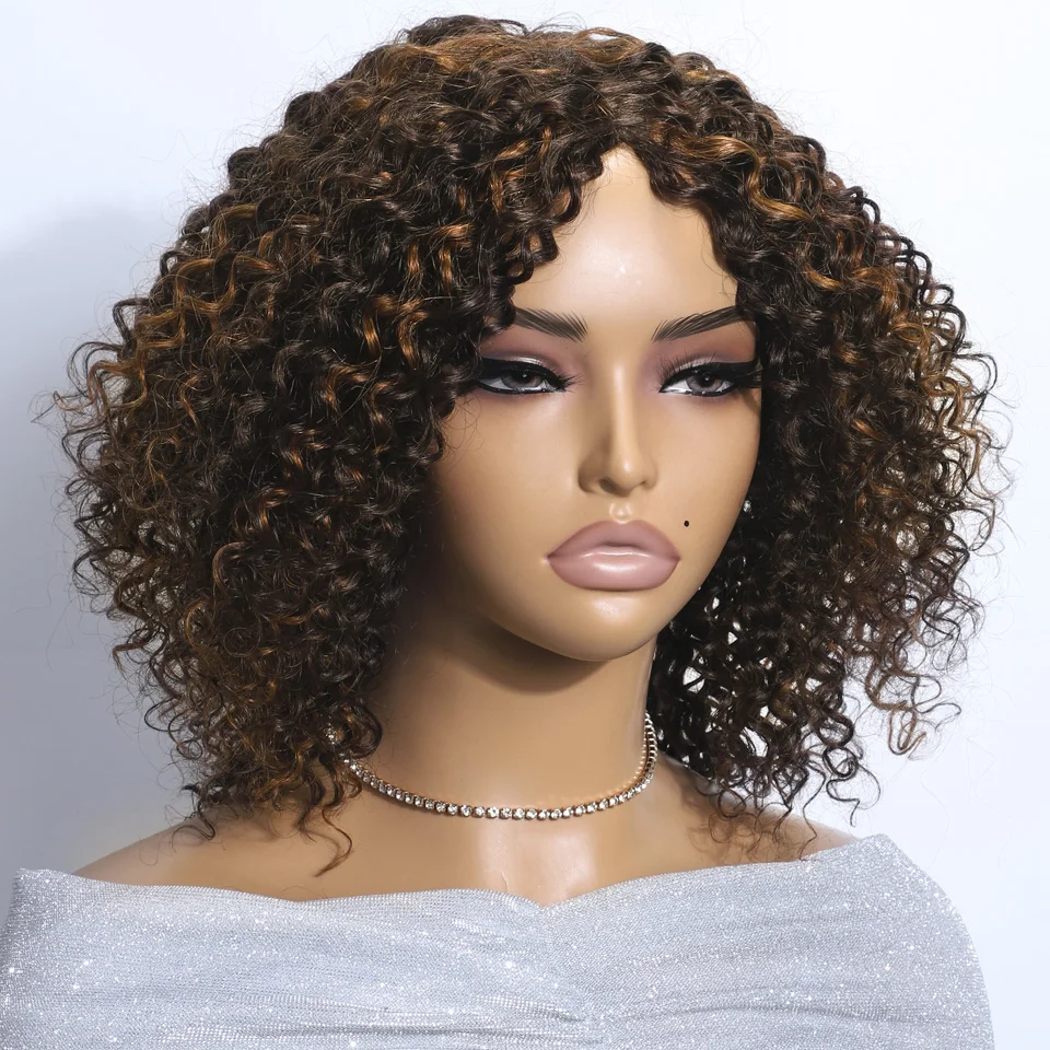 

Trueme 180D Kinky Curly Bob Wig Ombre Highlight Brown Human Hair Wigs For Women Honey Blonde Brazilian Jerry Curl Human Hair Wig