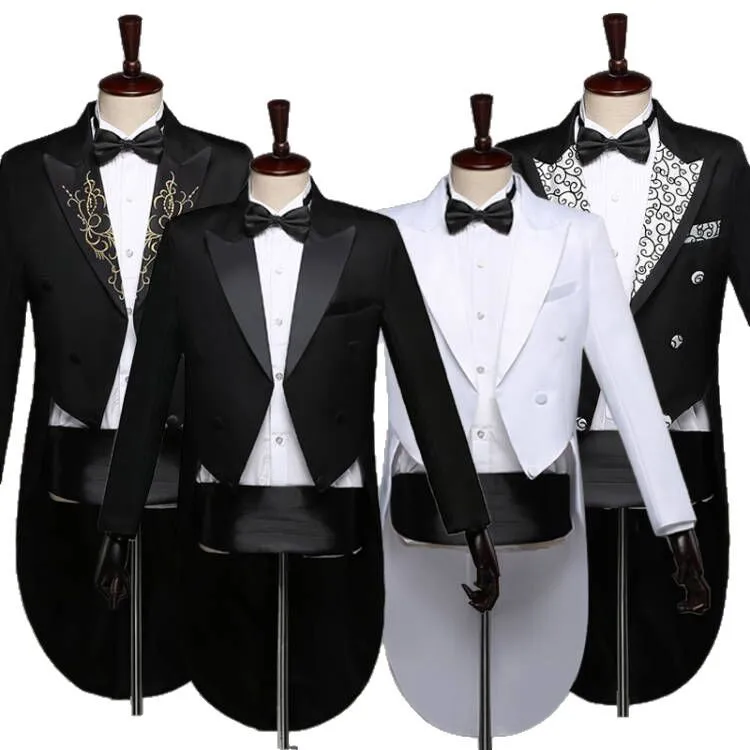 Men Tailcoat Tuxedo Suit Slim Fit, Magician Chorus Stage Costume Christmas Dance Performance Outfit for Dance Competition