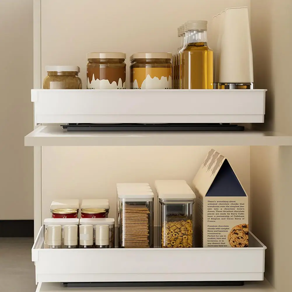 Cabinet Basket with Heightened Guardrail Easy Pull-out Kitchen Storage Rack Pull-out Kitchen Storage Rack with for Pantry