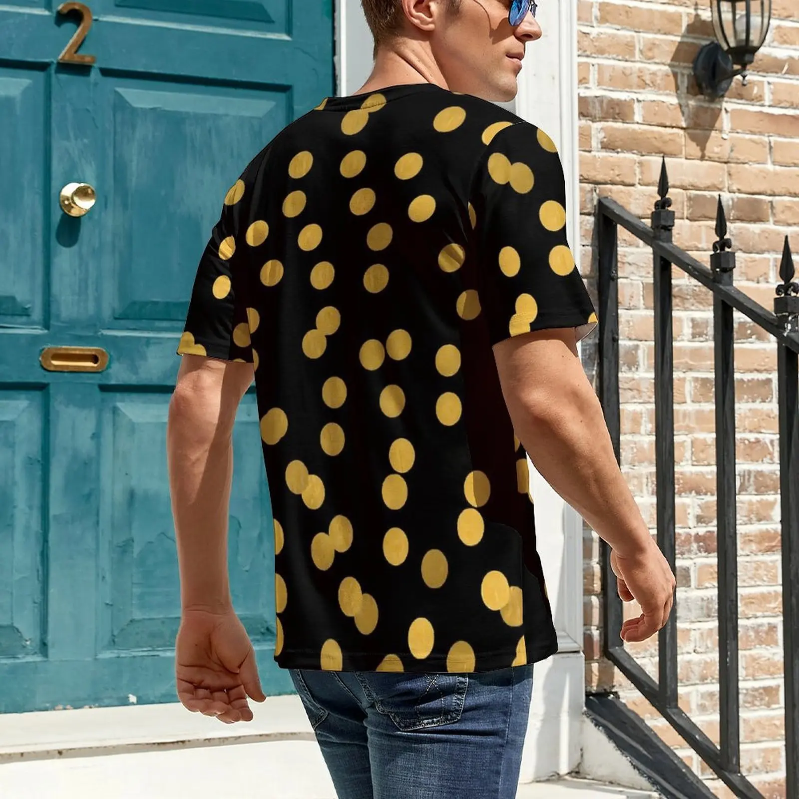 Gold Dot T Shirt For Men Retro Polka Dots Graphic O Neck T Shirts Summer Retro Tops Short Sleeve Basic Oversized Tees Present