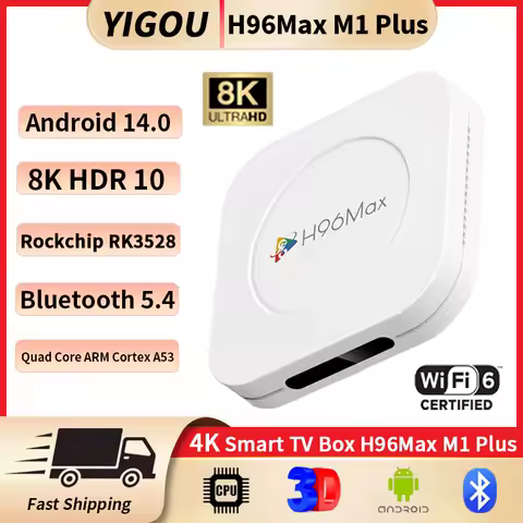 New H96 MAX M1 PLUS RK3528 Smart TV Box Android 14 Smart TV Box 4GB 128GB Wifi6 BT5.4 8K HD Google Voice Assistant Media Player