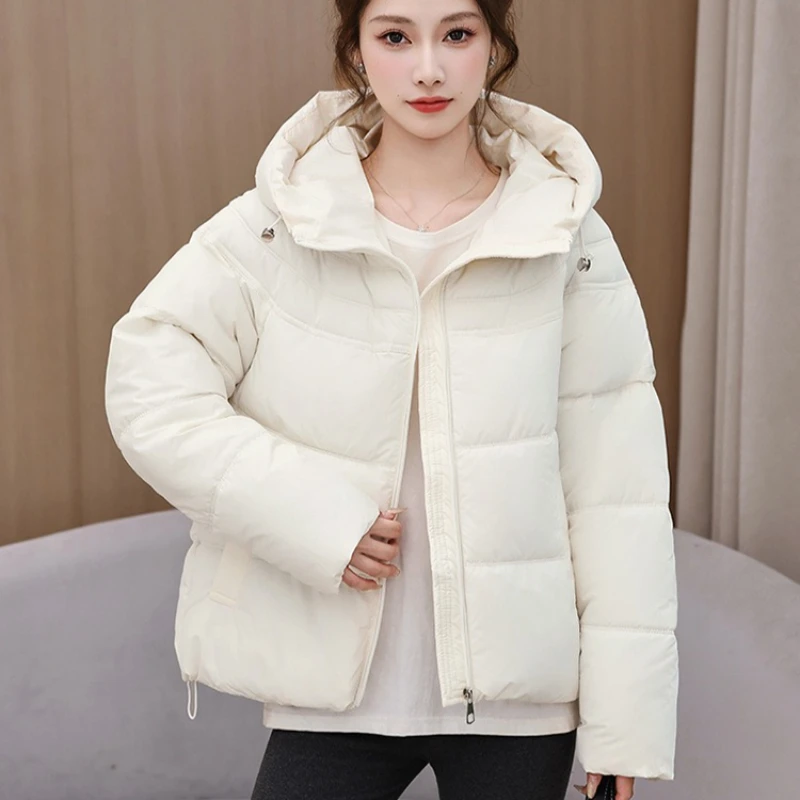 2026 Fashion Down Cotton-padded Jacket Women's Winter Short Coat Thicken Warm Hooded Parkas Korean Student Loose Bread Outerwear