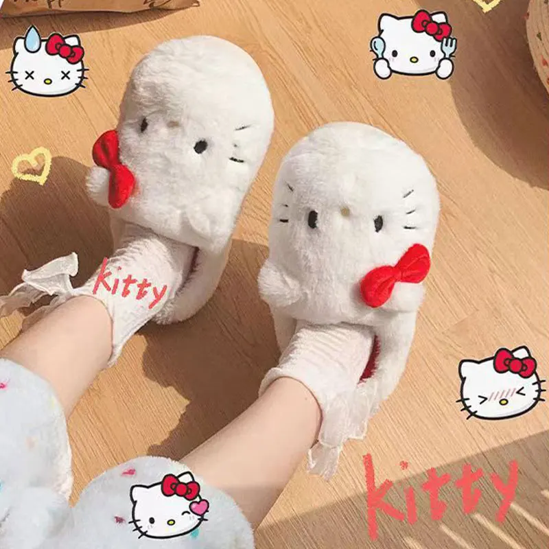 Sanrio Hellokitty Plush Slippers Anime Cute Student Cotton Slipper Room Decor Bathroom Accessories Y2K Cotton Shoes Kawaii Gift