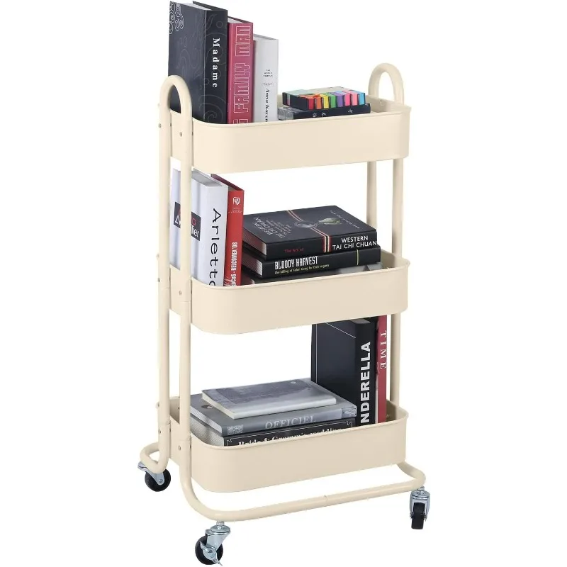 3-Tier Metal Mesh Utility Rolling Cart Storage Organization Cart with Wheels