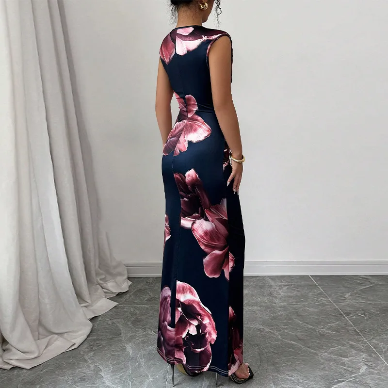 Robe Maxi moulante et Sexy pour femmes, mode d'été, sans manches, col rond, Slim, longue robe de soirée élégante, 2025