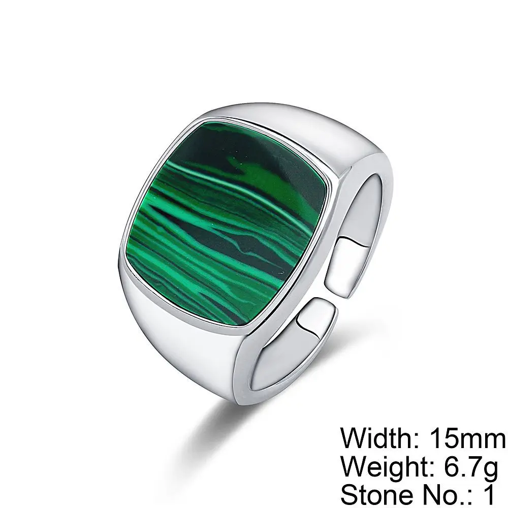 

Винтажное кольцо из стерлингового серебра с малахитом, регулируемое, с открытым дизайном, роскошное, с зеленым полосатым камнем, в стиле ретро, мужское украшение.
