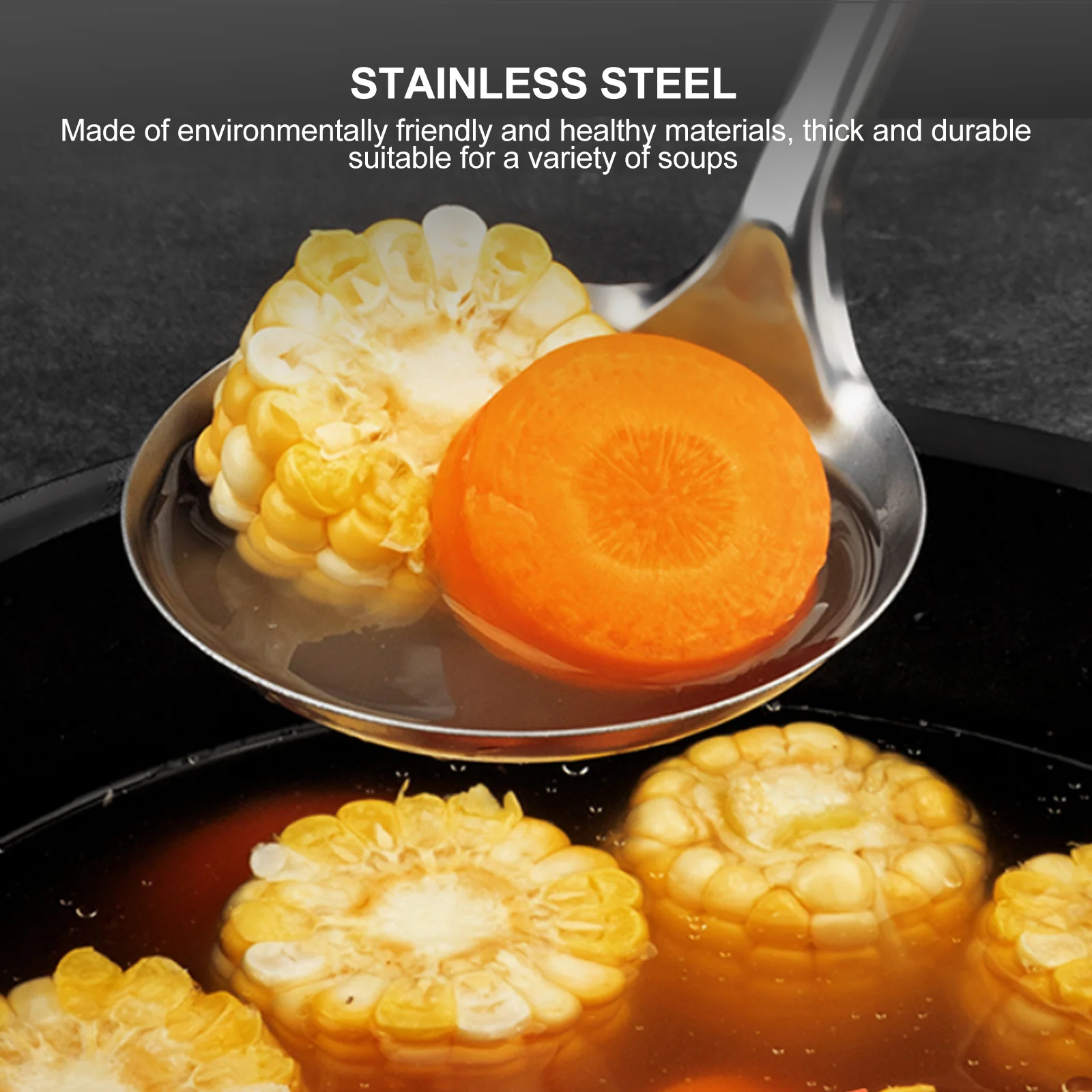 

1Pcs Stainless Steel Soup Spoon Rustproof Long Handle Hot Pot Ladle Kitchen Scoop Dishwasher Safe Practical Soup Spoon