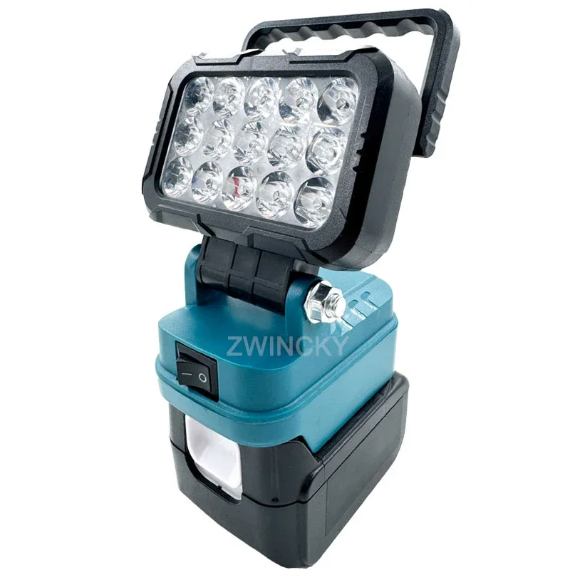 15 Beads LED Working Light Spotlight Portable Emergency Lamp With Hook Dual USB Port For Makita/Dewal/Milwaukee 18V Battery