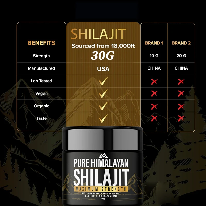 Shilajit natural pure Himalayan organic resin 30g with maximum strength containing over 85 trace minerals, gold grade