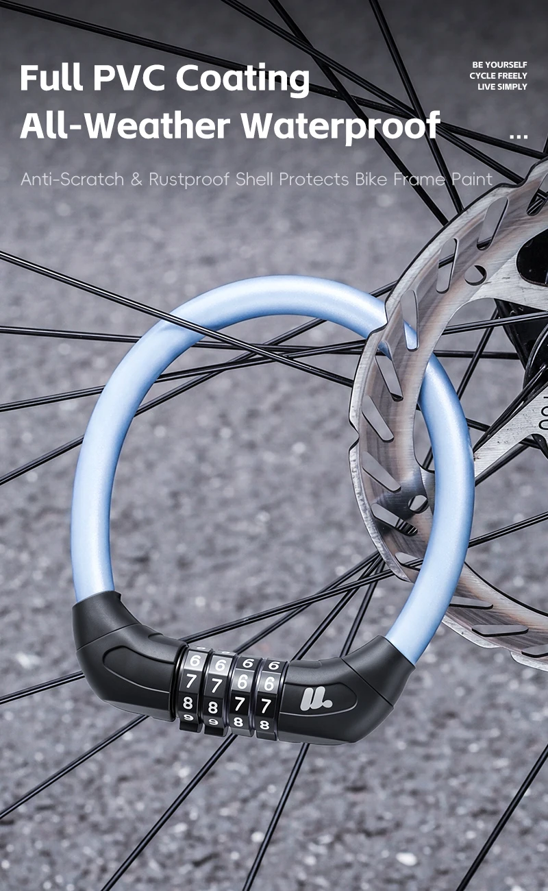 WEST BIKING Mini-Fahrradschloss, leicht, tragbar, 4-stelliges Passwort, Stahlkabel-Ringschloss, Zubehör für Rennräder und Mountainbikes, farbenfroh – Detail 6