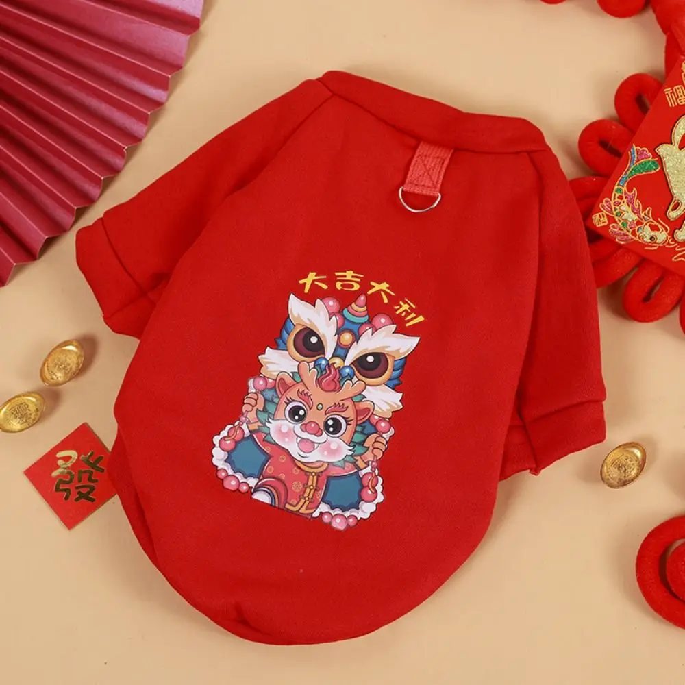 Chinese Style Dragon Cats Coat Polyester Cartoon Puppy Sweatshirt Warm with Traction Buckle Dogs Winter Warm Hoodies New Year