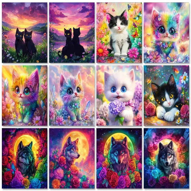 

RUOPOTY Diy Frame Painting By Numbers 40x50cm Kits Cute Cat Drawing On Numbers For Adults Animals Picture Diy Gift