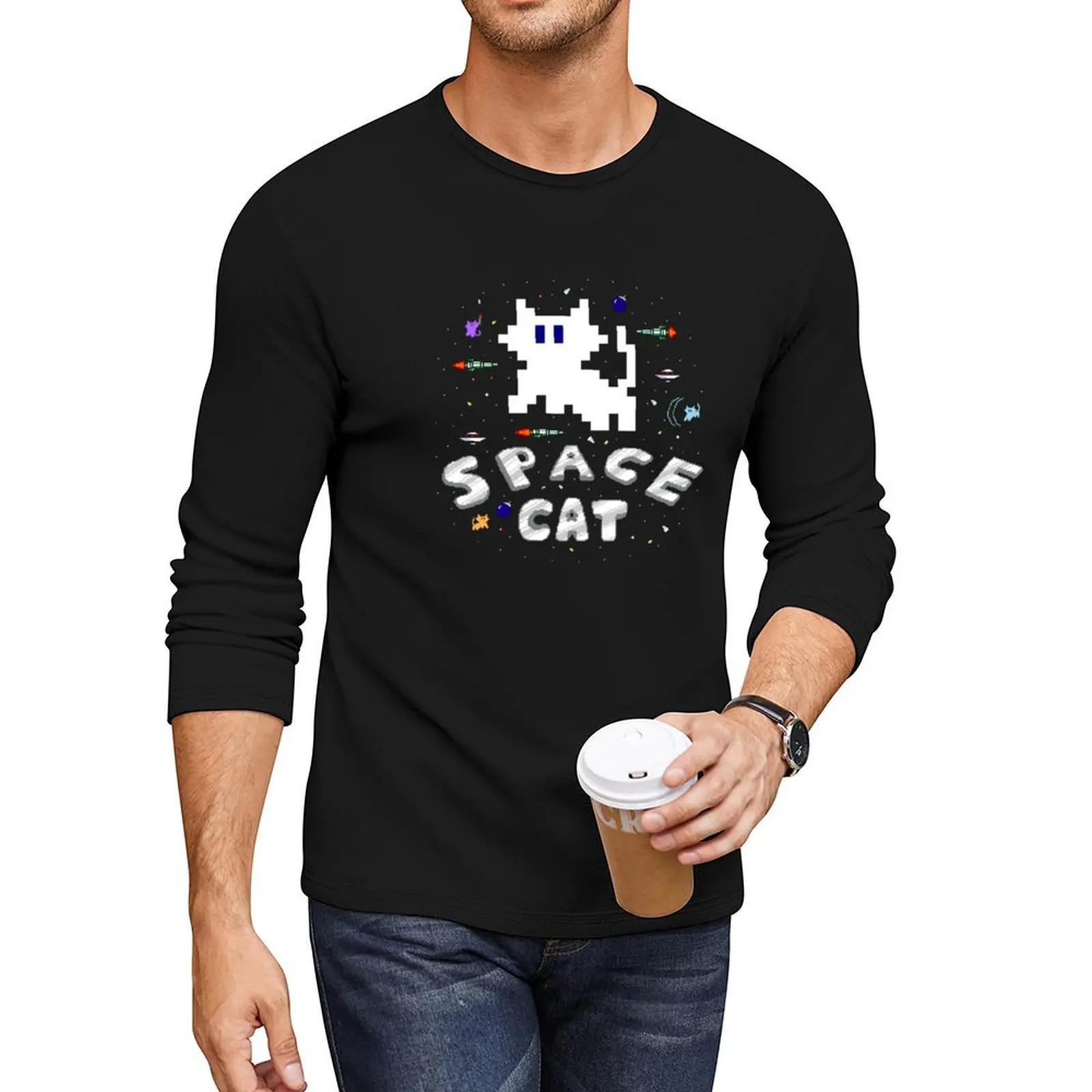 Space Cat! Long T-Shirt oversized t shirts anime clothes cute clothes graphic t shirts mens graphic t-shirts anime