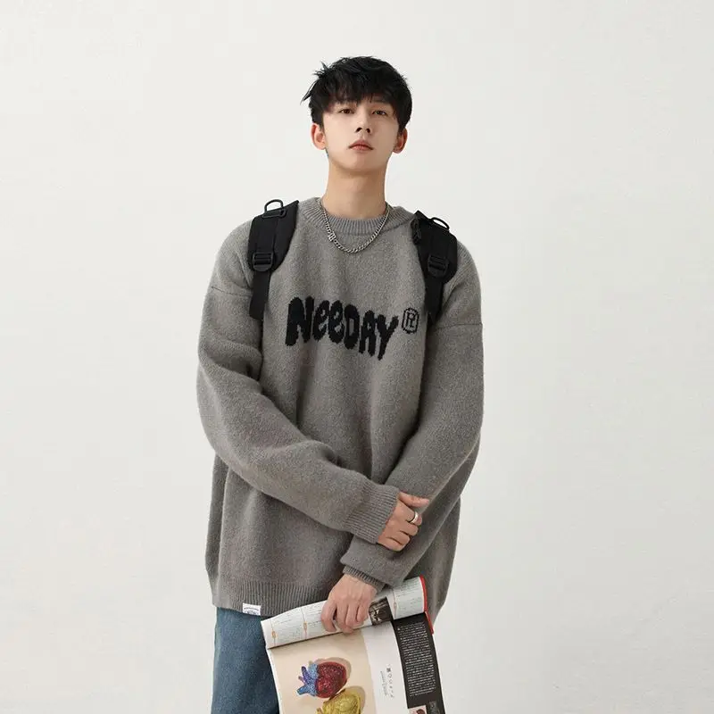 

Trendy Korean Personality Lazy High-end Sweater Men's Winter New Y2K Loose Youth American Retro Round Neck Sweater Jacket