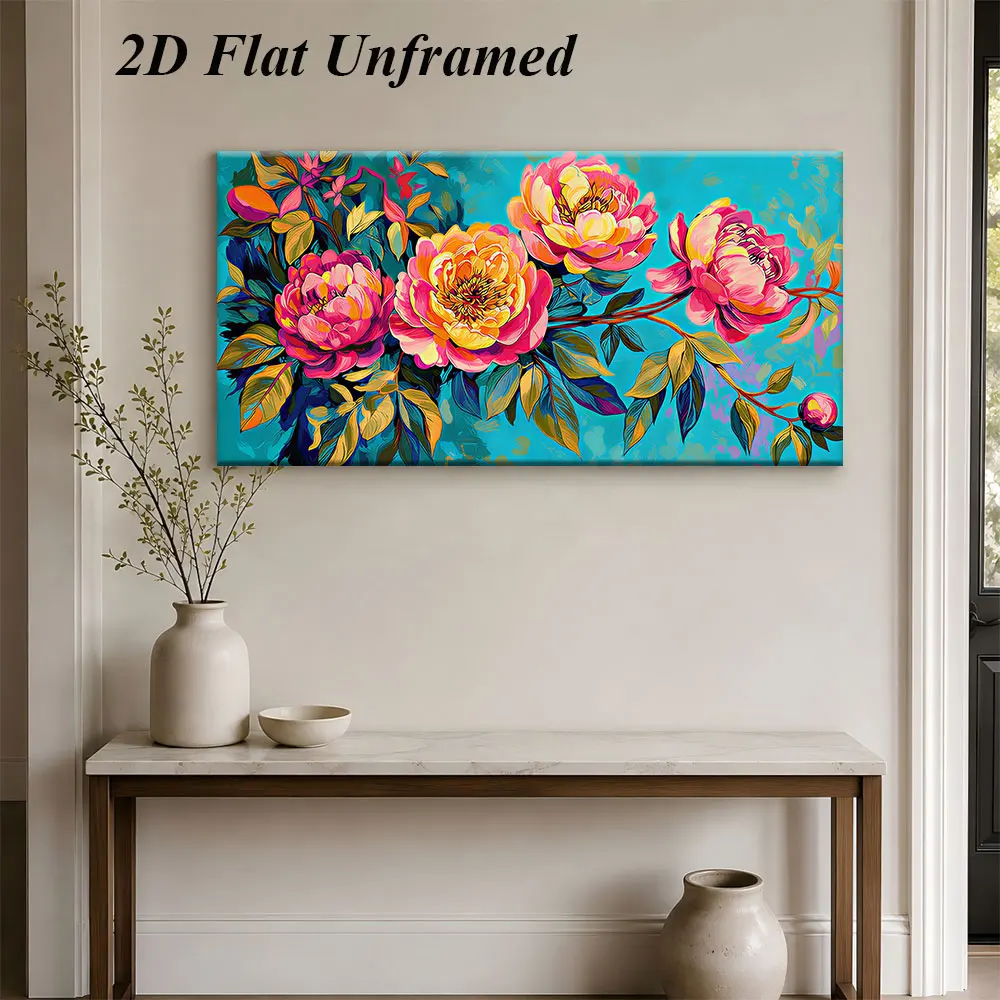 1pc (No frame),1 piece of frameless decorative painting of peony flowers, modern abstract art style to enhance spatial style, 2D