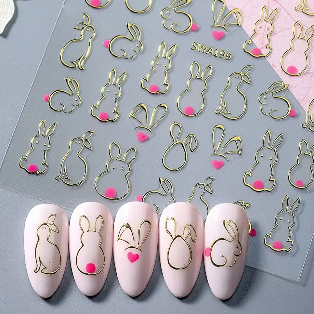 Cute Cartoon Design Easter Rabbit 3D Nail Stickers Rabbit Ears Waterproof Nail Art Decals Self-adhesive Hollow Out Rabbit