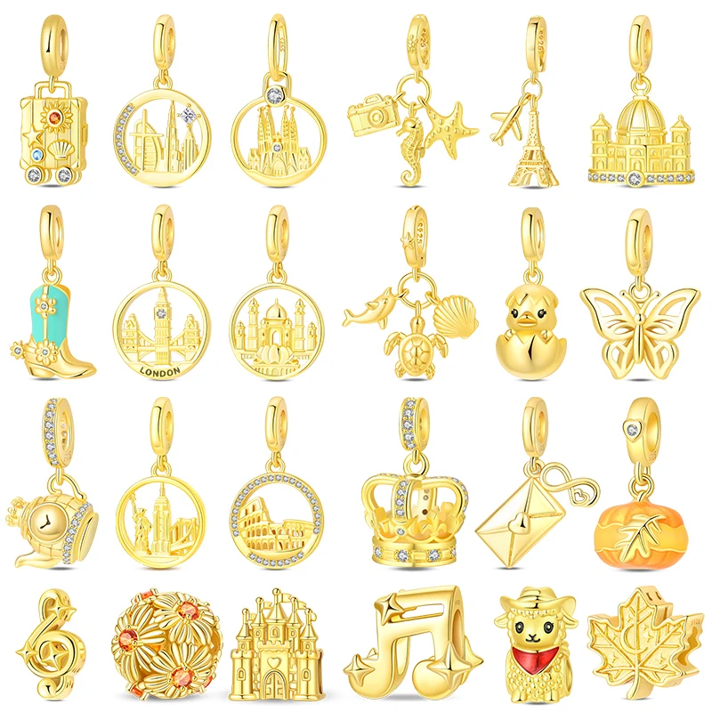 New 925 Sterling Silver Travel Dangle Charms CZ Zircon Castle Eiffel Tower Bead Fit Original Bracelet DIY Jewelry Gift For Women