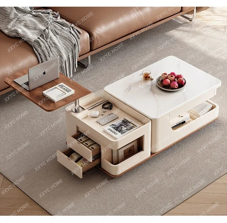 

yh Coffee Table Living Room Home Modern Minimalist Creative Movable Lifting Retractable Solid Wood Side Table