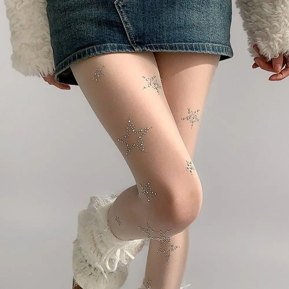 

Kawaii Y2k женские колготки со звездами и стразами, ажурные чулки до бедра JK Lolita, сексуальное нижнее белье для девочек, колготки