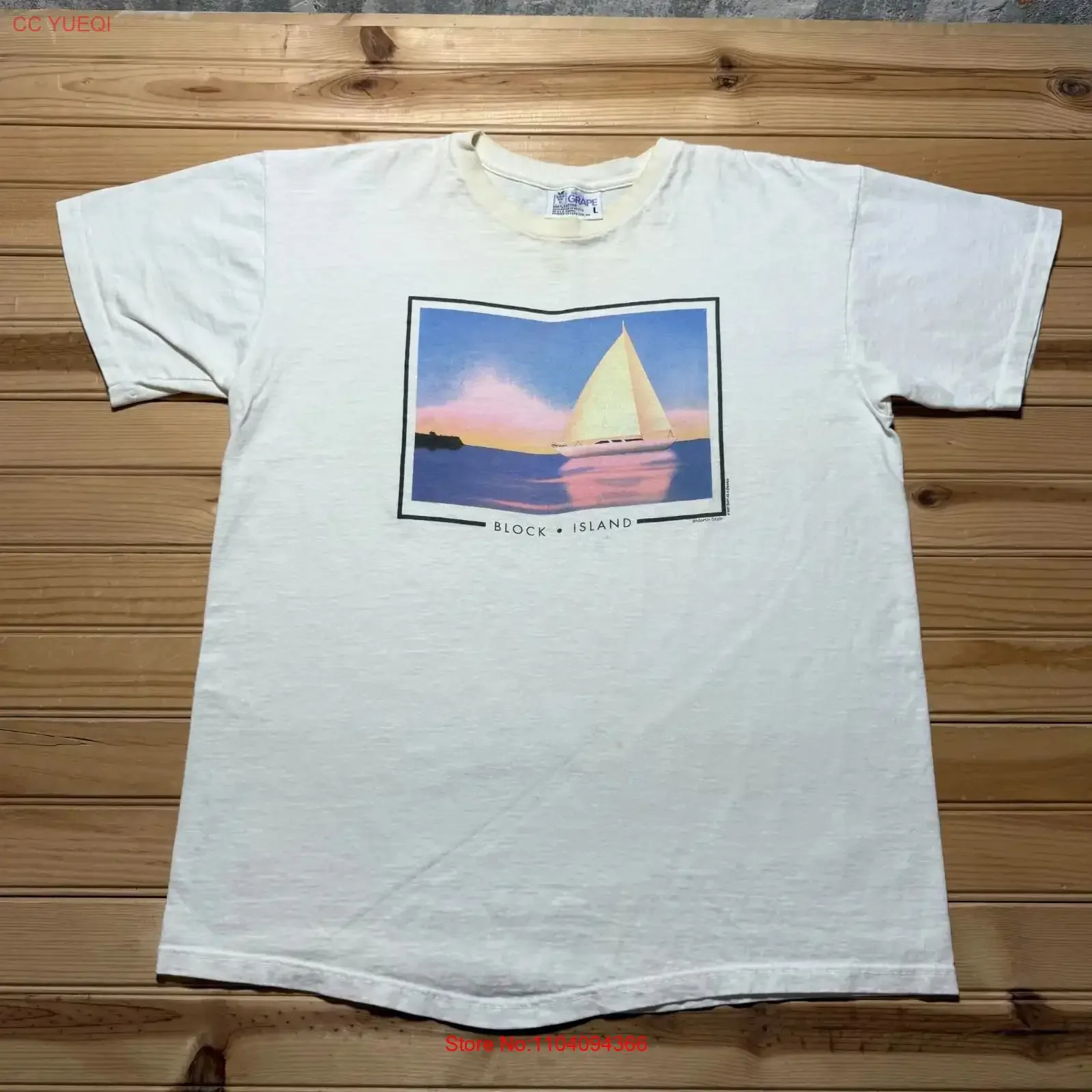 Camiseta Vintage 1997 Block Island Sunset Sailboat Beach Souvenir, talla grande, vintage, con gráfico lavado, transpirable, elegante, unisex
