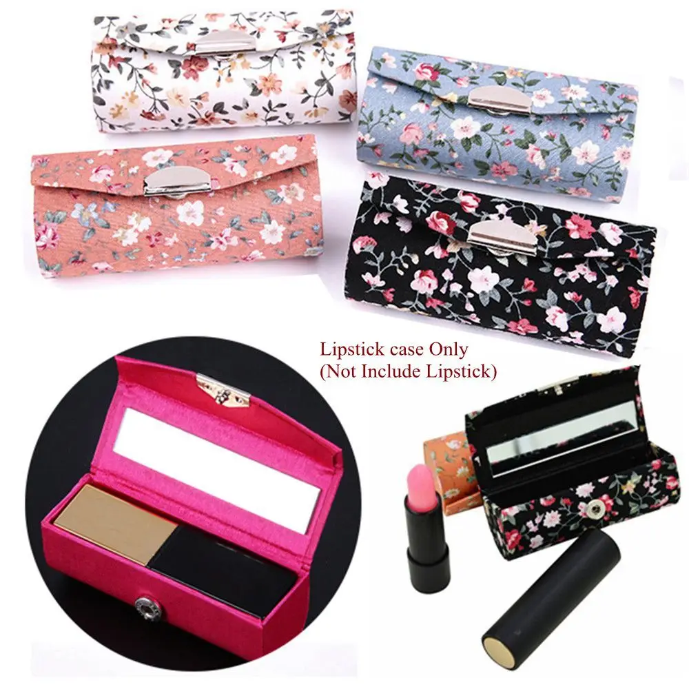 Fashion Gift Flower Designs Retro Embroidered Lip Gloss Box Jewelry Holder Lipstick Case Mini Mirror