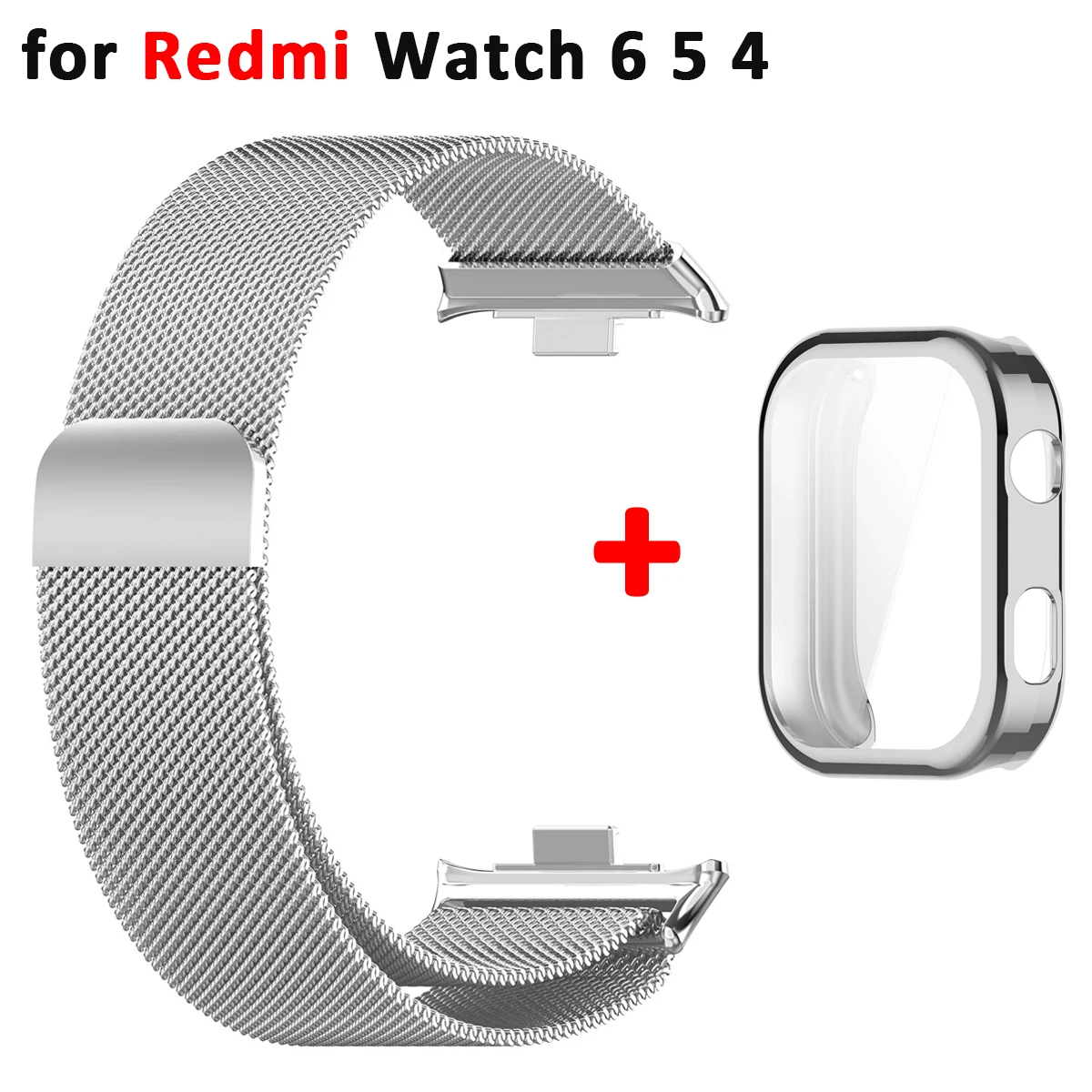 Metallarmband für Xiaomi Redmi Watch 6 5 4 mit TPU-Gehäuse, Displayschutzfolie, weiches Ersatz-Milanese-Magnetband