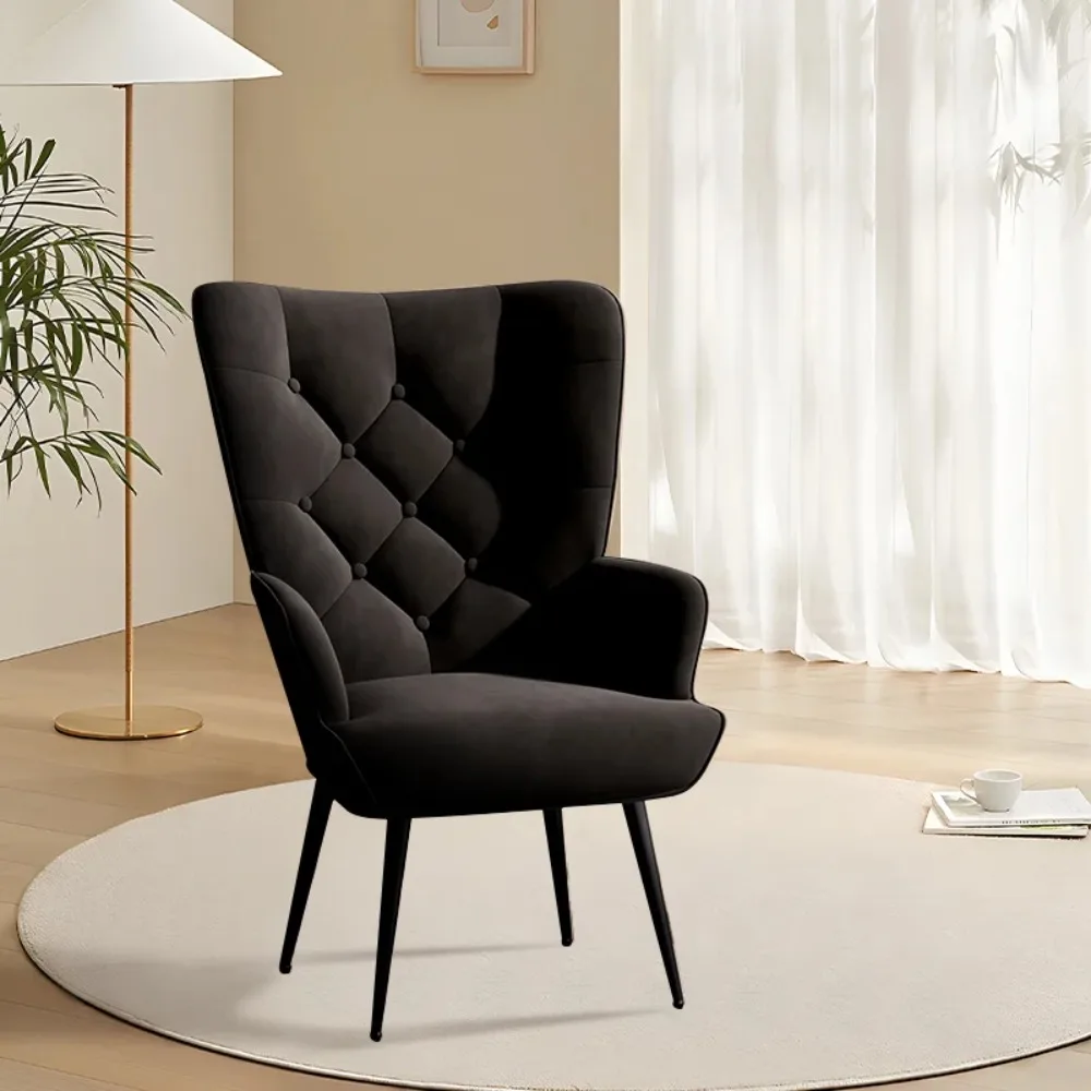 

High Back Velvet Accent Chair with Metal Legs, Modern Mid Century Armchair, Wingback Reading Chair