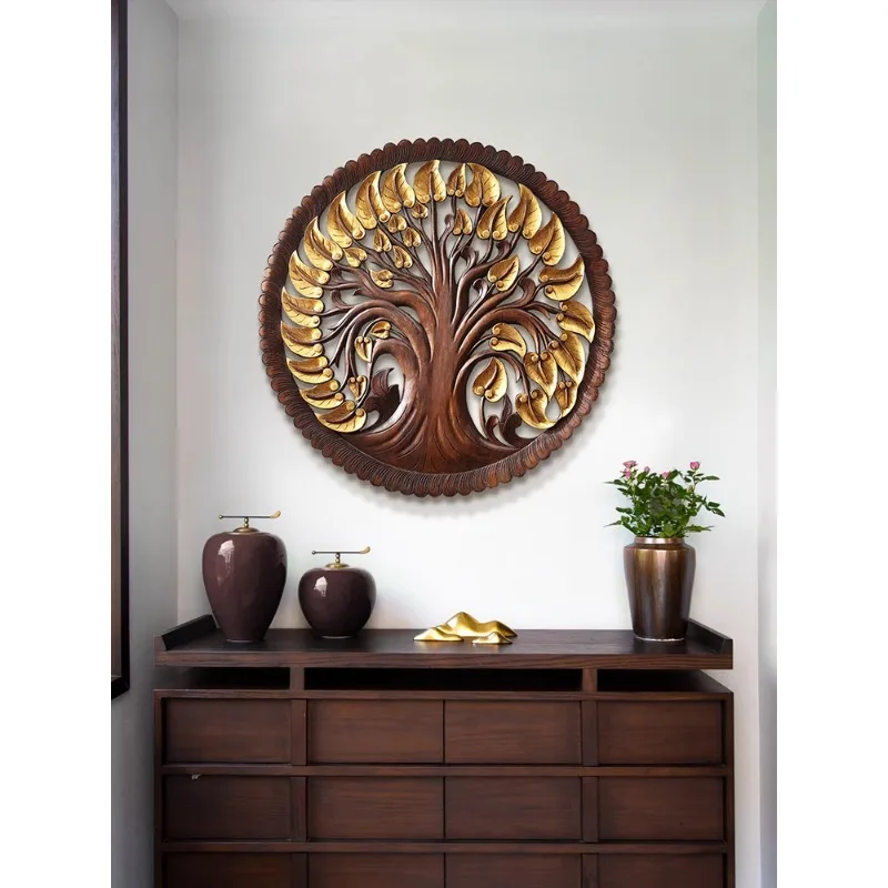 Fortune tree, new Chinese living room wood carving pendant South East Asia Thai wall decoration, entrance wall pendant wall deco