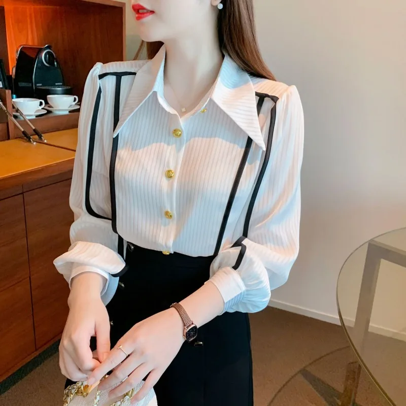 2024 Spring and Autumn New Elegant Women\'s Shirt Long-sleeved Base Shirt Women\'s Loose Chiffon Shirt Inner and Outer Blouse