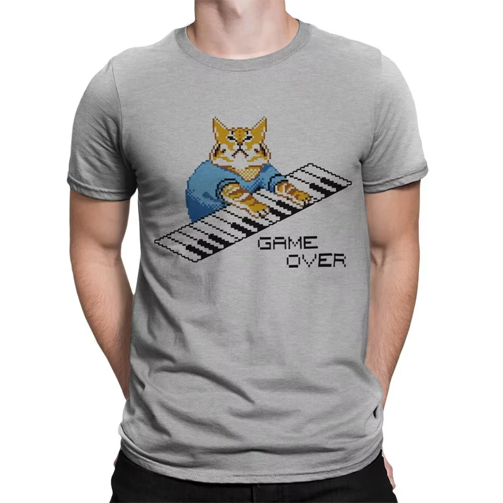 Keyboard Cat Game Over Plus Size Streetwear Trendy Cotton Oversized Unisex New Model personality Clothes T-Shirt hot product tee