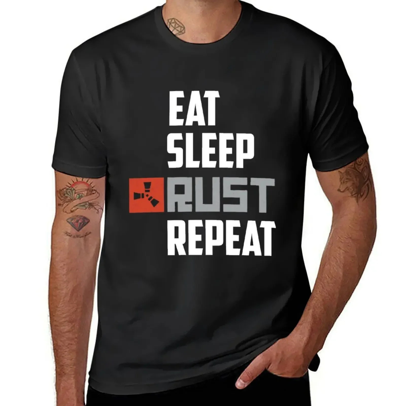 Eat Sleep Rust Repeat White Text T-Shirt graphic t shirts heavyweights for a boy anime shirts men 2025 new model