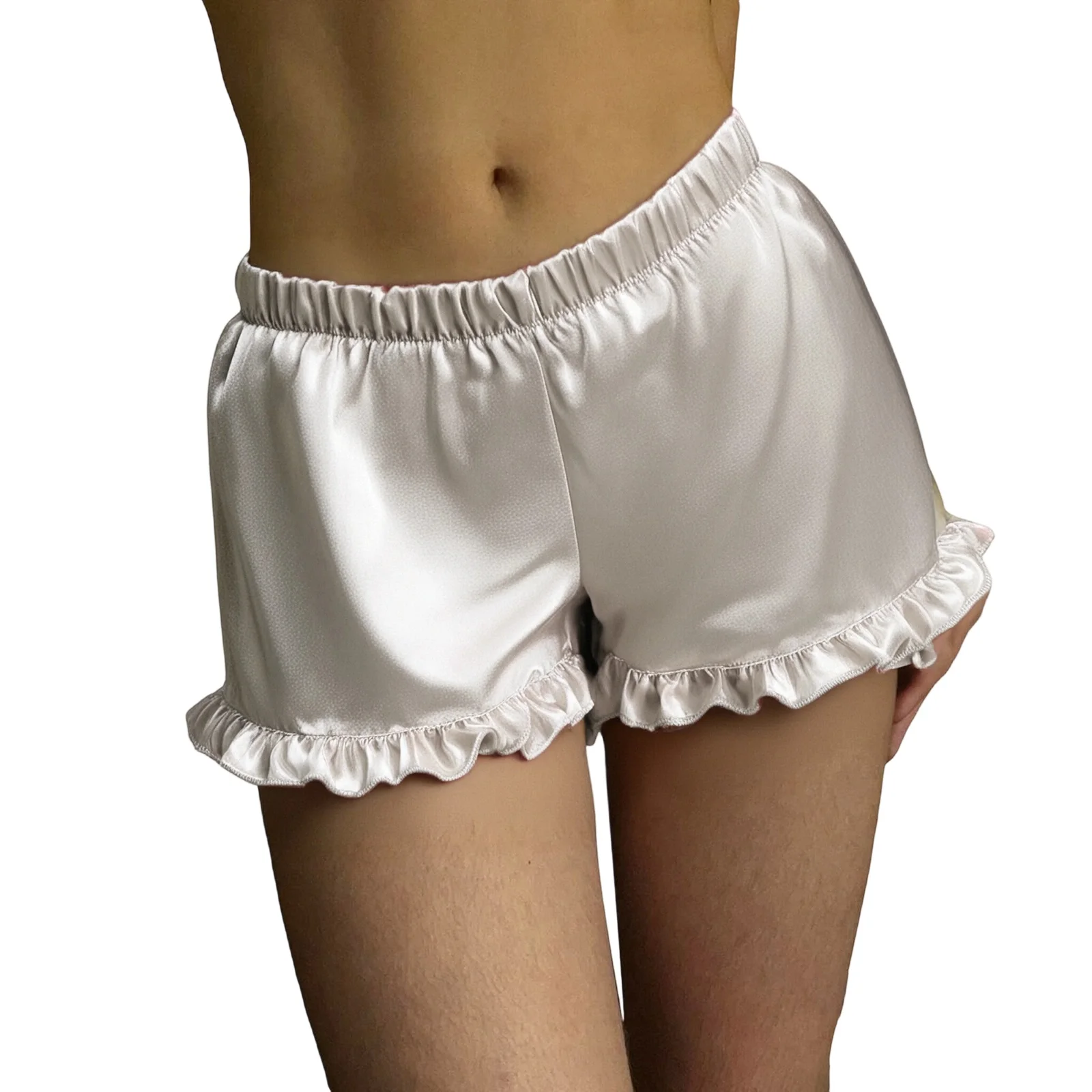 

Женские атласные пижамные шорты свободного покроя, однотонные шорты для сна с рюшами на лето