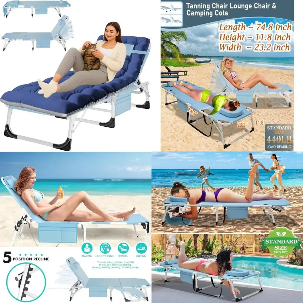 Folding Heavy Duty Outdoor Chaise Lounge Chair with 500LB Capacity, Adjustable and Portable for Patio Use