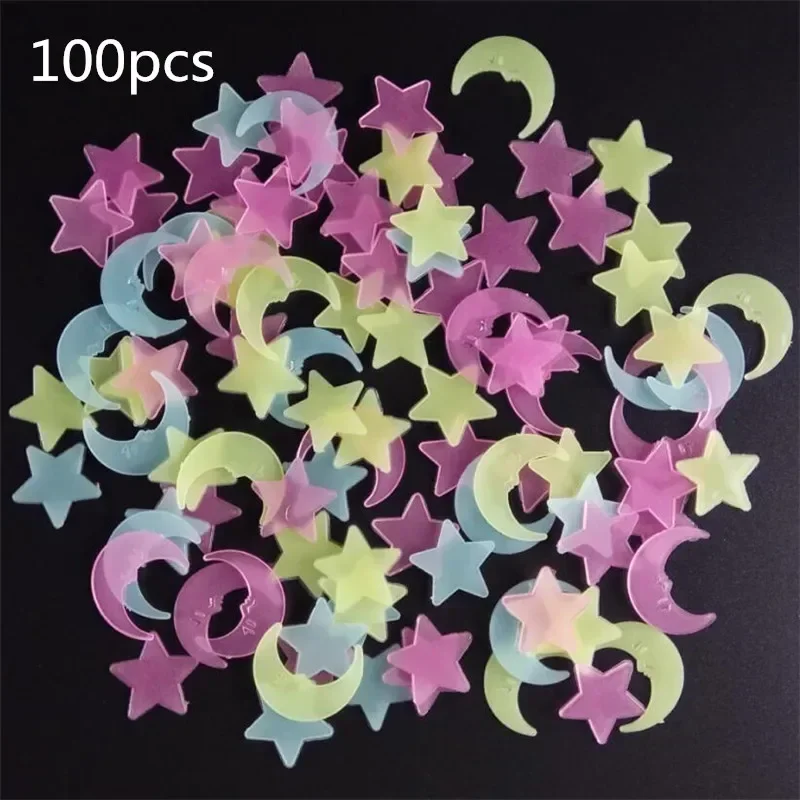 100 Stks/zak 3Cm Glow In The Dark Speelgoed Lichtgevende Ster Stickers Stickers Slaapkamer Fluorescerend Schilderij Speelgoed Pvc Stickers Voor Kinderkamer