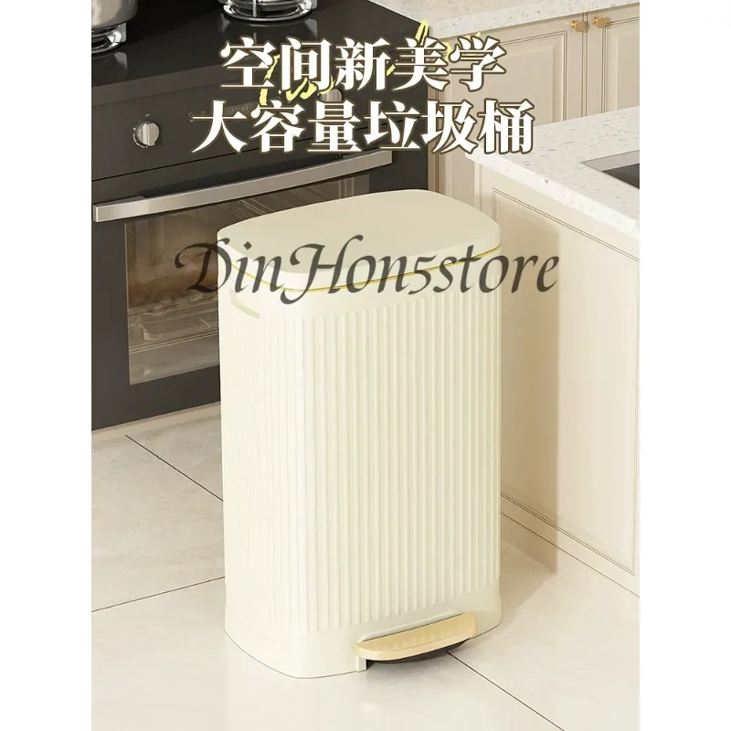 Stainless Steel Hotel Trash Can  Dual-Bin Large Capacity Kitchen Waste Bin  Pedal Office Paper Basket  Wide-Open Lid Design