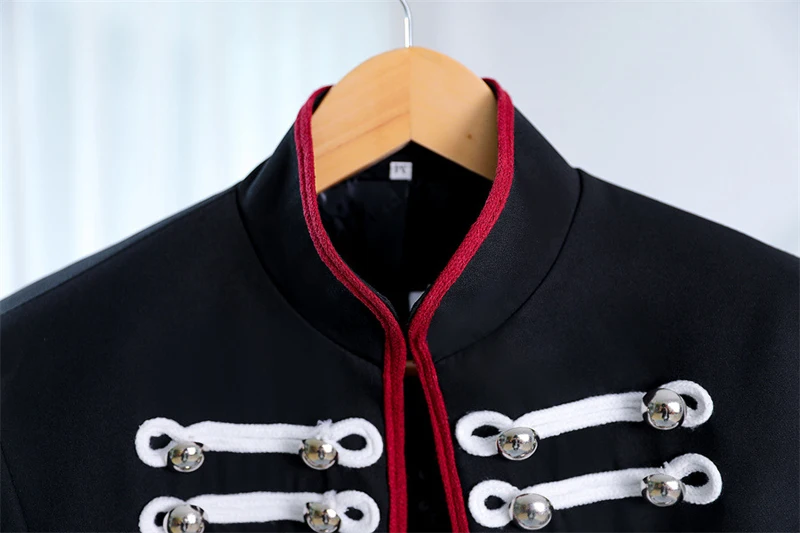 Double Breasted Steampunk Military Jacket Men Stand Collar Slim Fit Punk Rock Singer Costume Dance Prom Party Blazer Jacket Male